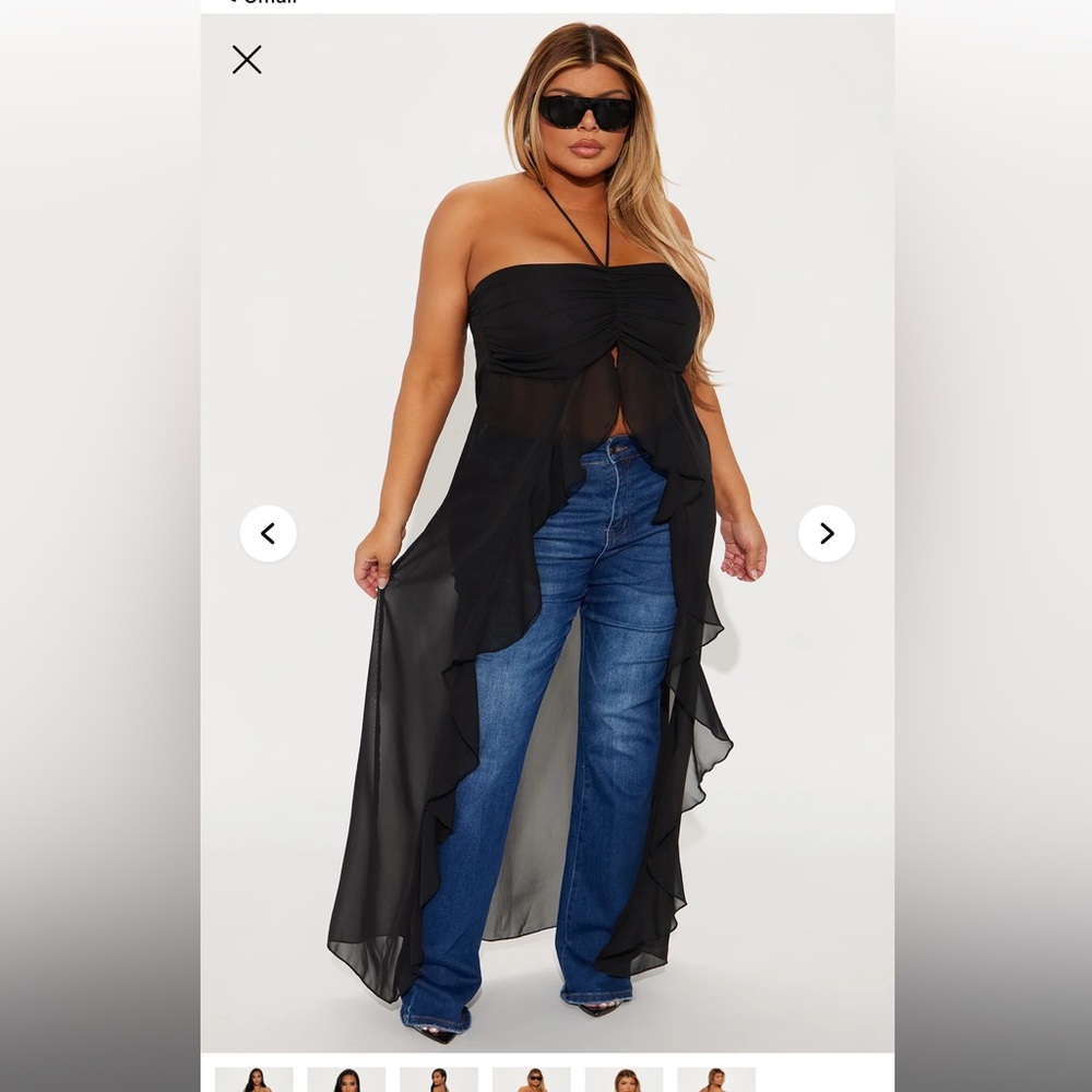 Fashion Nova Black Sheer High-Low Halter Top